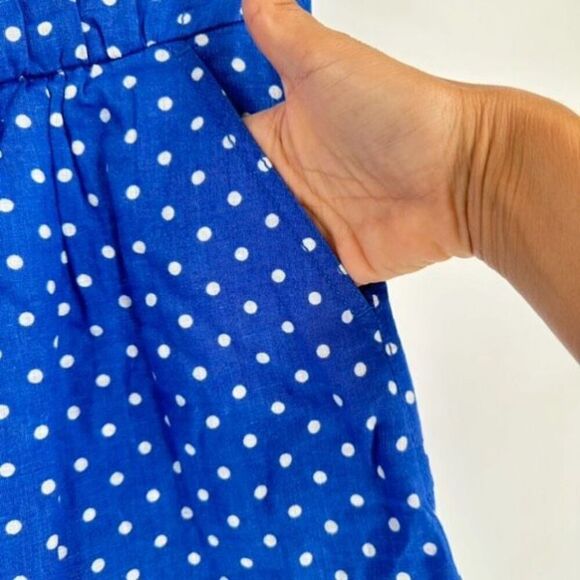 J CREW Mini Skirt Blue White Linen Polka Dot Drawstring Size 8 Pull‎ on Feminine - Picture 5 of 9